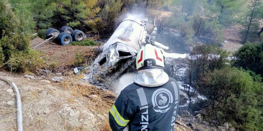 LPG yüklü tanker şarampole devrildi